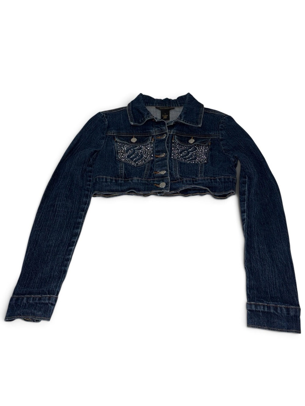 Rocawear Women’s Small Dark Wash Cropped Denim Jacket with Studded Pockets